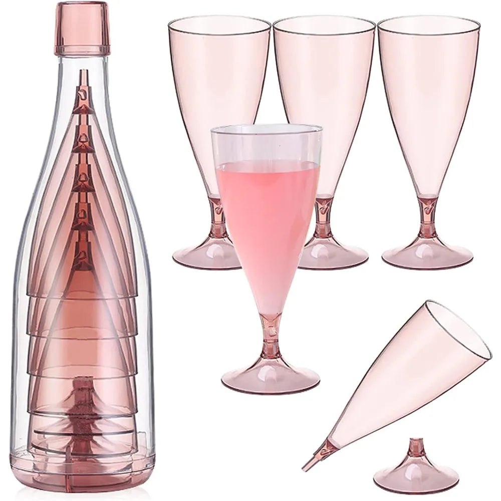 Home Foldable Champagne Wine Glasses Set Reusable Plastic Wine Glasses with Storage Bottle Suitable for Outdoor Camping Travel