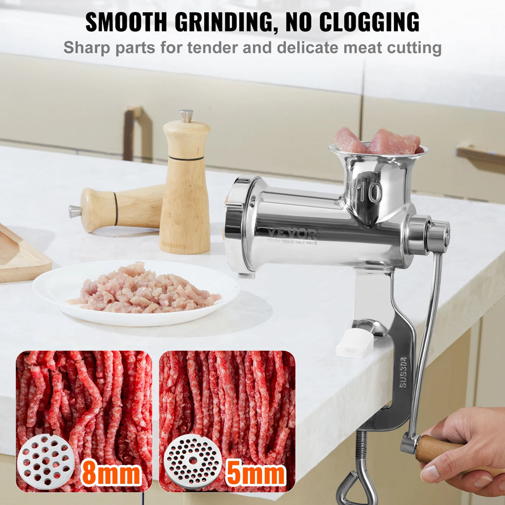 SucceBuy Manual Stainless Steel Meat Grinder with Clamp