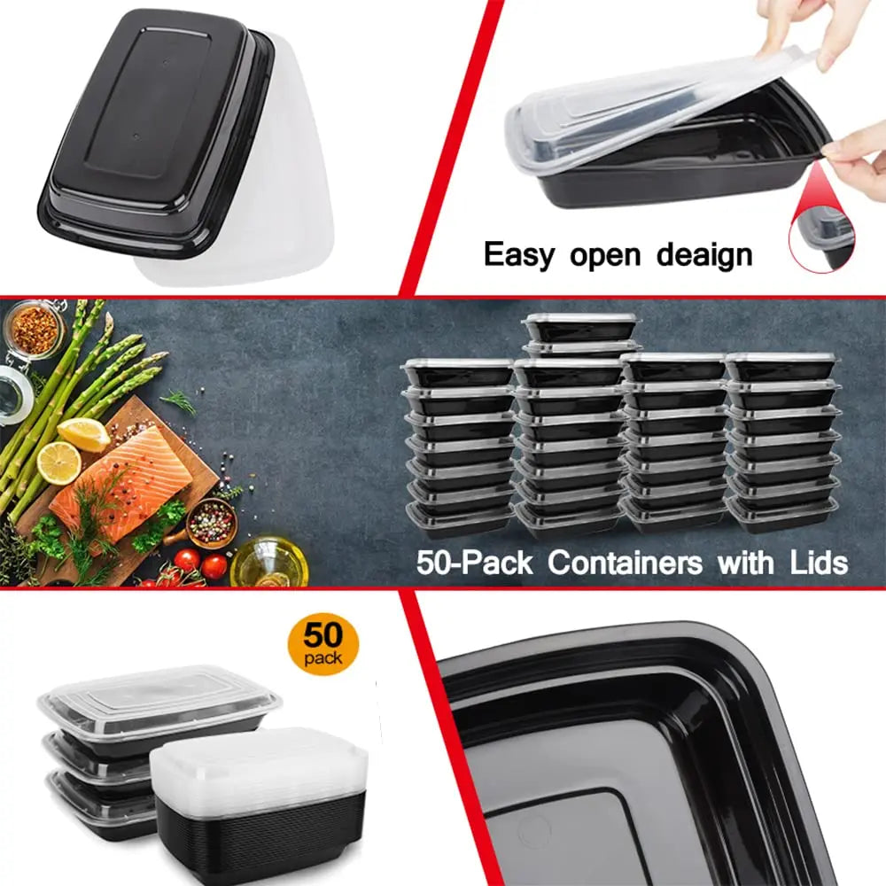 1/10PCS Plastic Disposable Food Containers Black Take out Containers With Kitchen Fridge Storage Boxes Lid for Salads Sandwiches