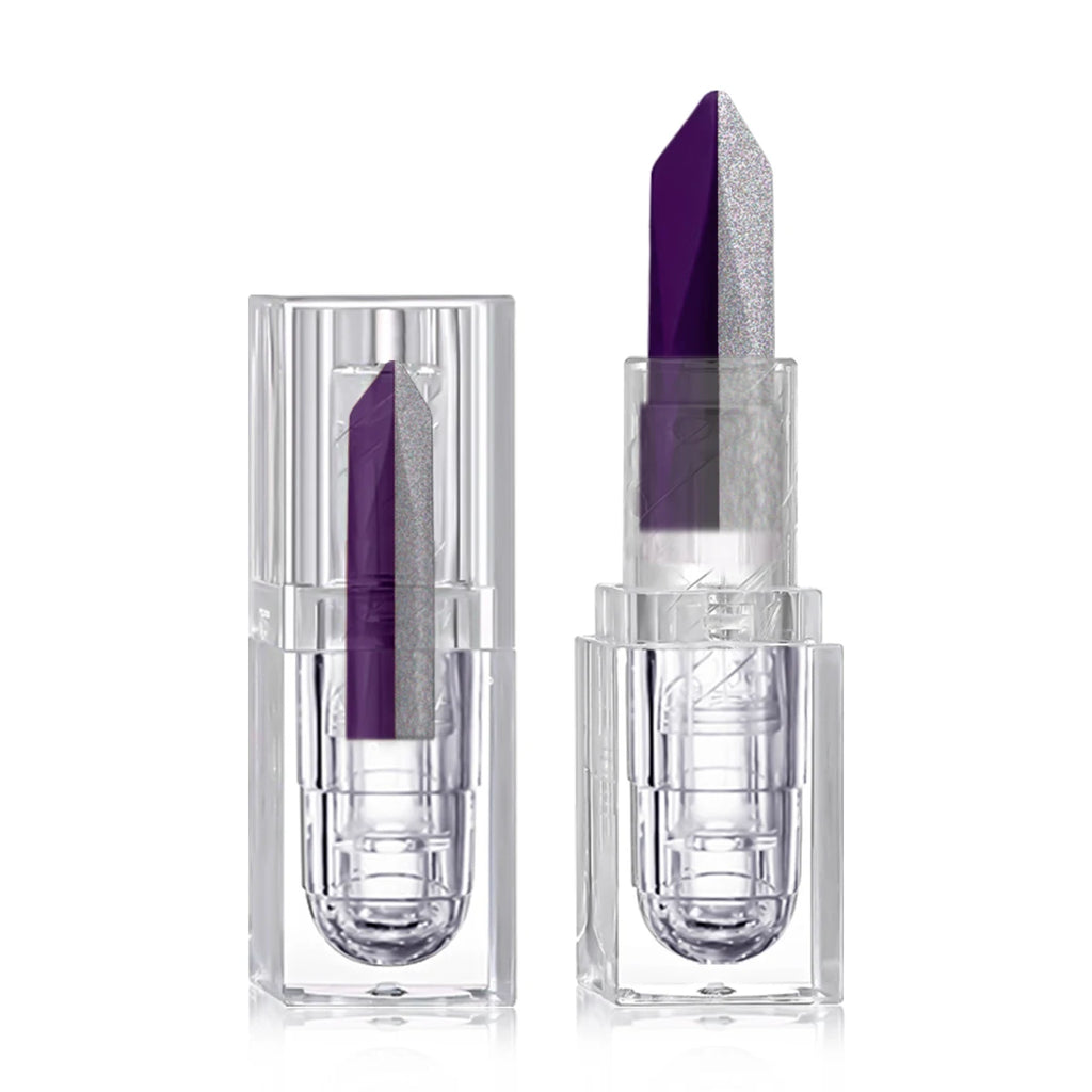 Halloween Purple Silver Two‑Tone Glitter Lipstick Transparent Square Tube Sparkly Shiny Lips Cosplay Stage Makeup