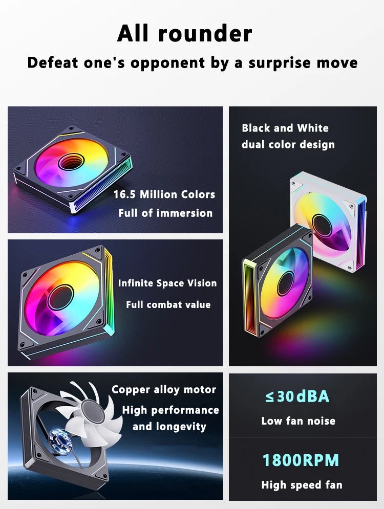 ICE Whale Prism 7 PRO ARGB PC Case Fan 120mm Infinity Mirror Design Motherboard Lighting Sync 4PIN PWM CPU Cooler Fan Ventilador