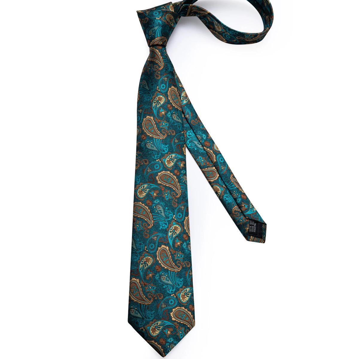 8cm Men's Polyester Ties Pocket Square Cufflinks Green Gold Paisley Wedding Party Accessories Necktie Gift