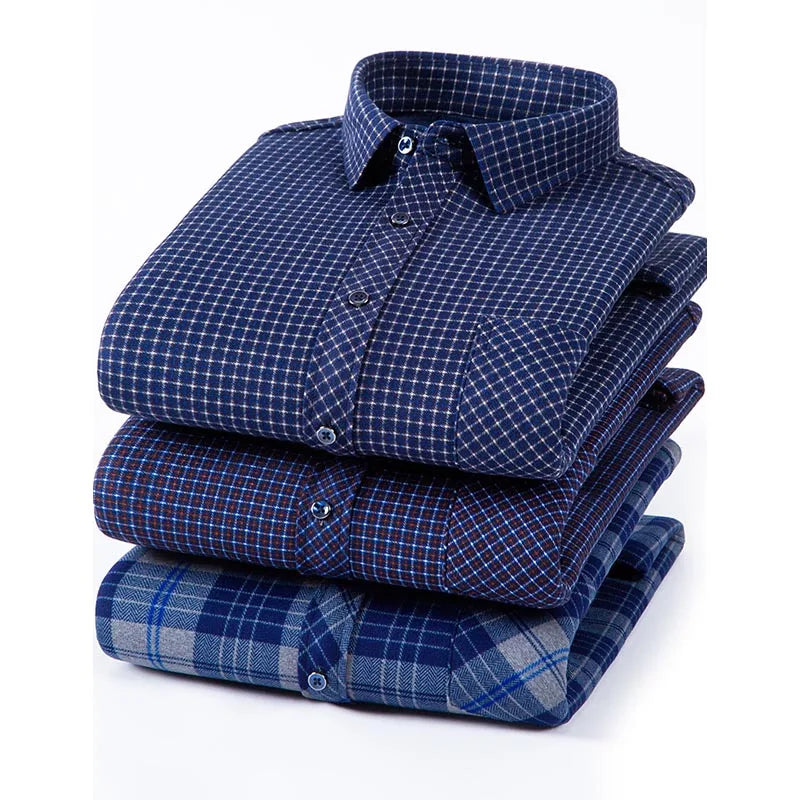 New Men's Autumn Winter Casual Long Sleeve Plaid Shirts Thick Warm Male Casual High Quality Soft Plus Size Business Check Shirts