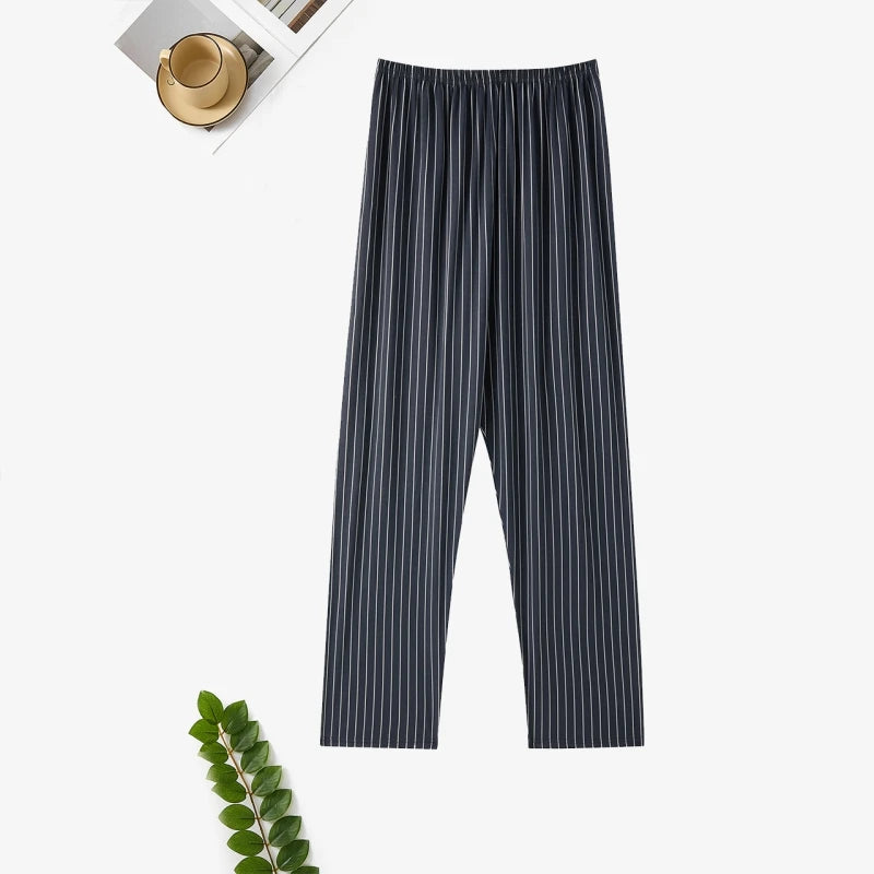 Men's Stylish Summer Pajama Pants, Thin Plaid Loungewear, Loose and Comfortable, Plus-Size Breathable Air-Conditioned Pants, Home Sleepwear