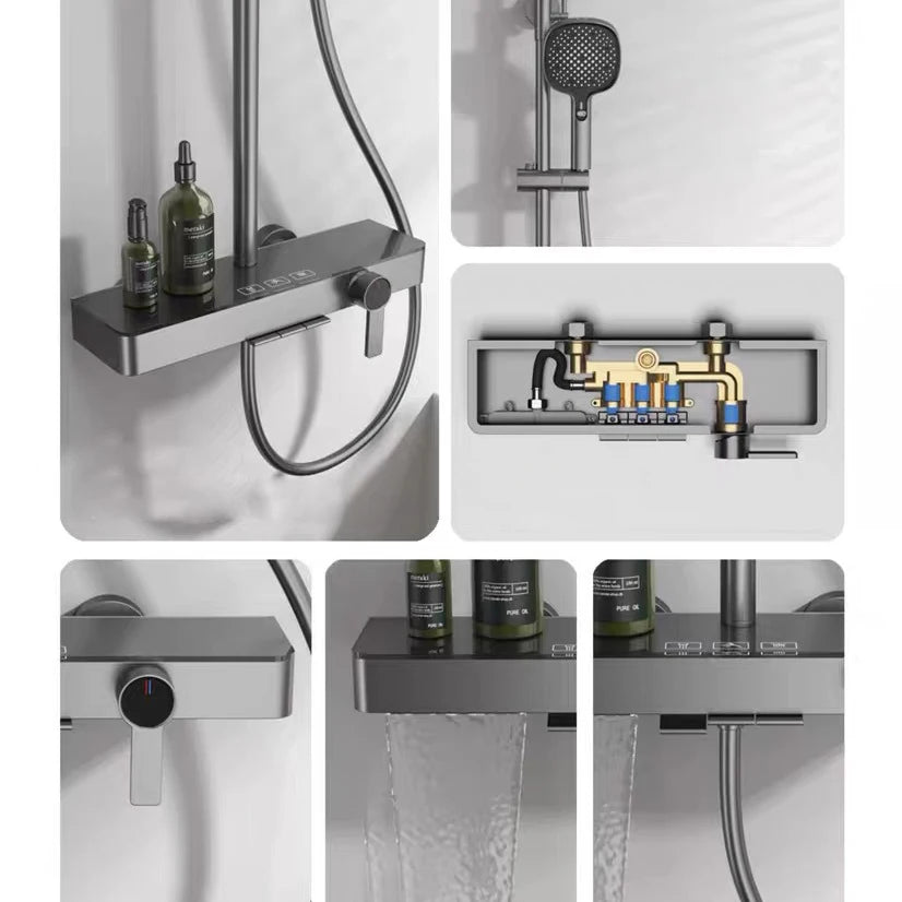 Wall Mounted Piano Digital Bathroom Shower Set 12 Inch Rainfall Shower Head Copper Bathroom Faucet Hot Cold Piano Shower System
