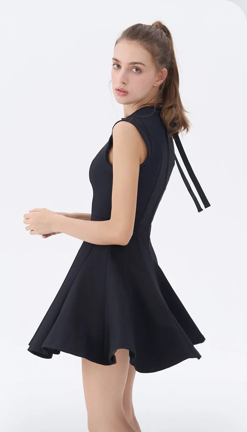 Women Golf Dress Summer Sleeveless Black Sports Dresses Outdoor Slim Fit Sexy Beige Black Outfit Women Clothing
