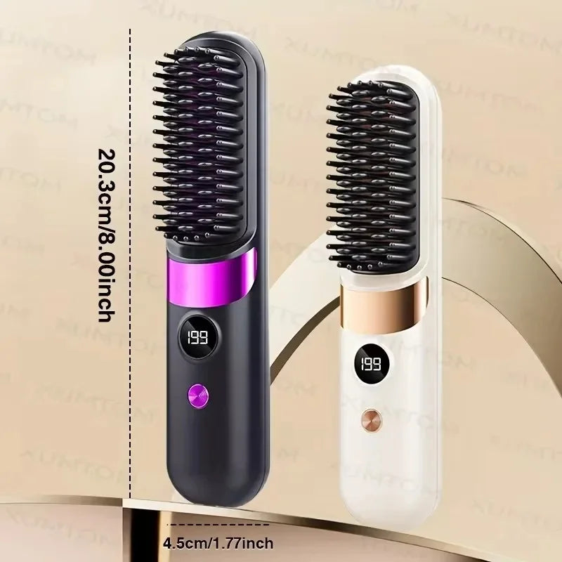 Portable Mini 2-in-1 Hair Straightener and Curler, Wireless USB Rechargeable, For Home & Travel Use, With LCD Display