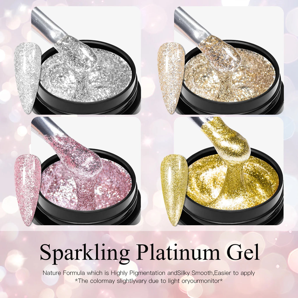 FOUR LILY 8ml Pink Glitter Sequins Gel Nail Polish Shiny Sparkling Platinum Semi Permanant Soak Off Nail Art Varnish Manicure