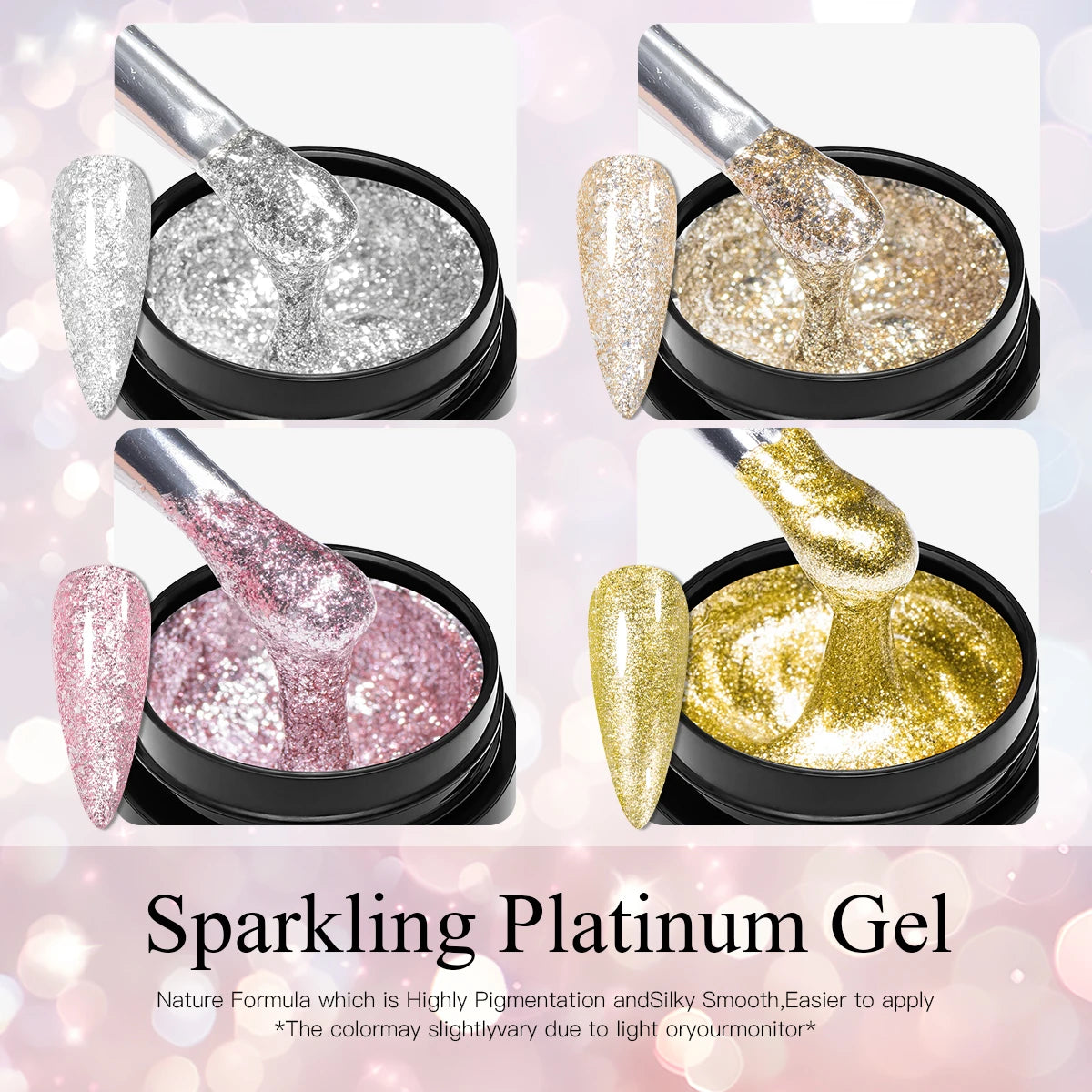 FOUR LILY 8ml Pink Glitter Sequins Gel Nail Polish Shiny Sparkling Platinum Semi Permanant Soak Off Nail Art Varnish Manicure