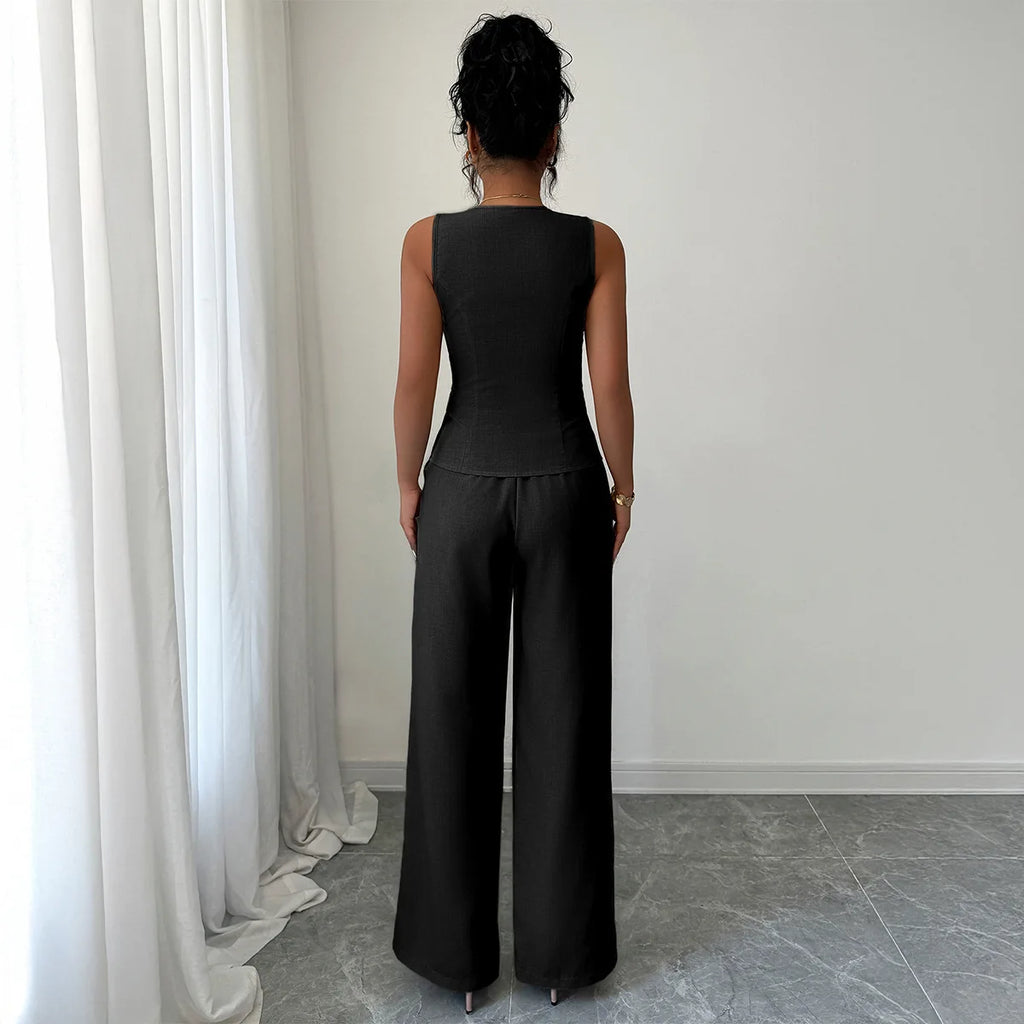 Elegant V-neck High-waisted Color-block Sleeveless Women's Suit For Spring/summer 2026 Dress Elegant Lace Maxi Beach