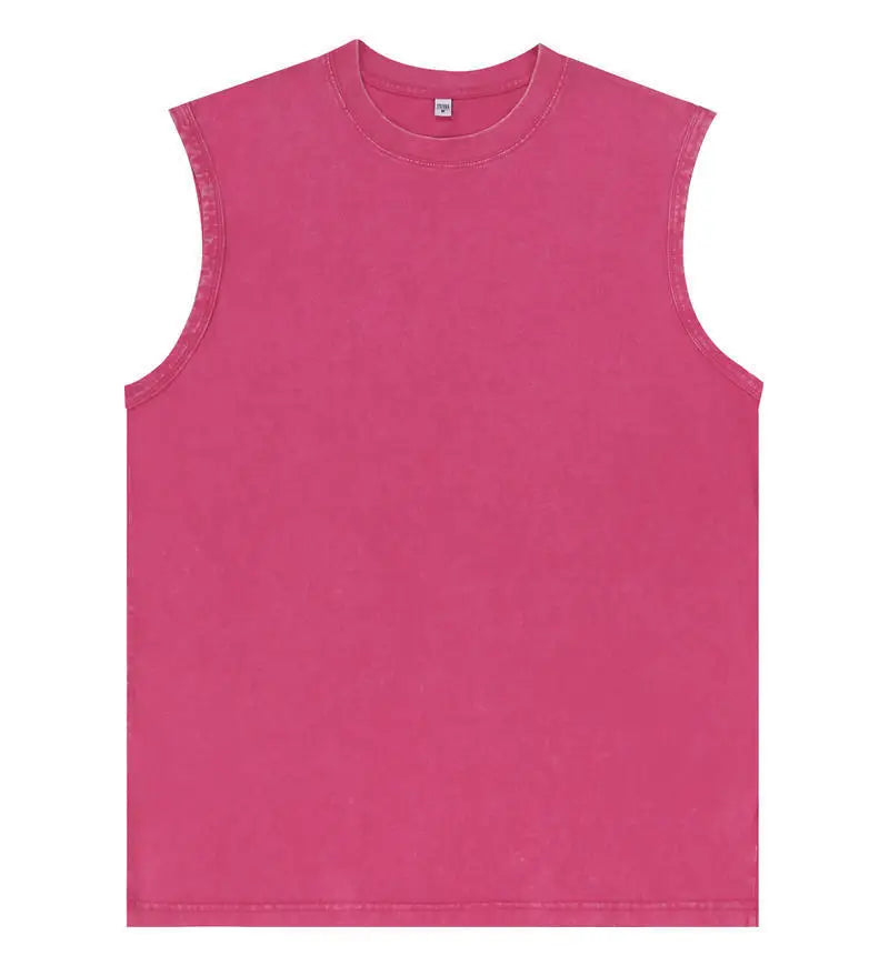 100% Cotton Men's Summer T Vintage Washed Vest Male Tops Round Neck Loose Oversized Large Size Casual Basic Streetwear Vest