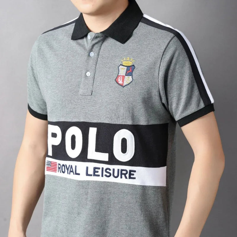 Plus Size 7XL 100% Cotton Summer Men's Polo Shirts Luxury Short Sleeve Contrast Color Letter Embroidery Simple Casual Male Tees