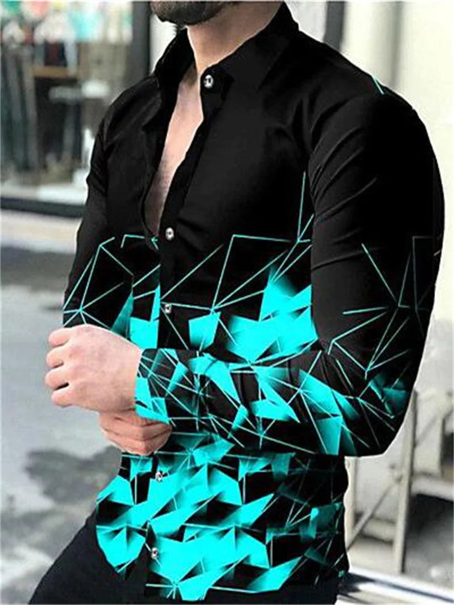 2023 Men's Tops Button Shirt Creative Pattern Luxury Party Casual Fashion Long Sleeve Shirt Sports Soft Lightweight Comfortable