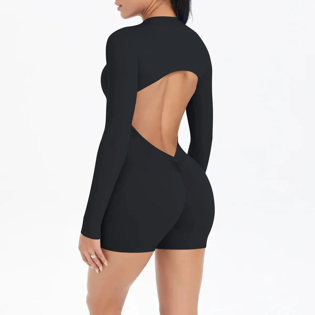 Women's Seamless Yoga Jumpsuits Sports Fitness Zipper Open Back Breathable One-Piece Bodysuits for Gym Running Fitness Workout