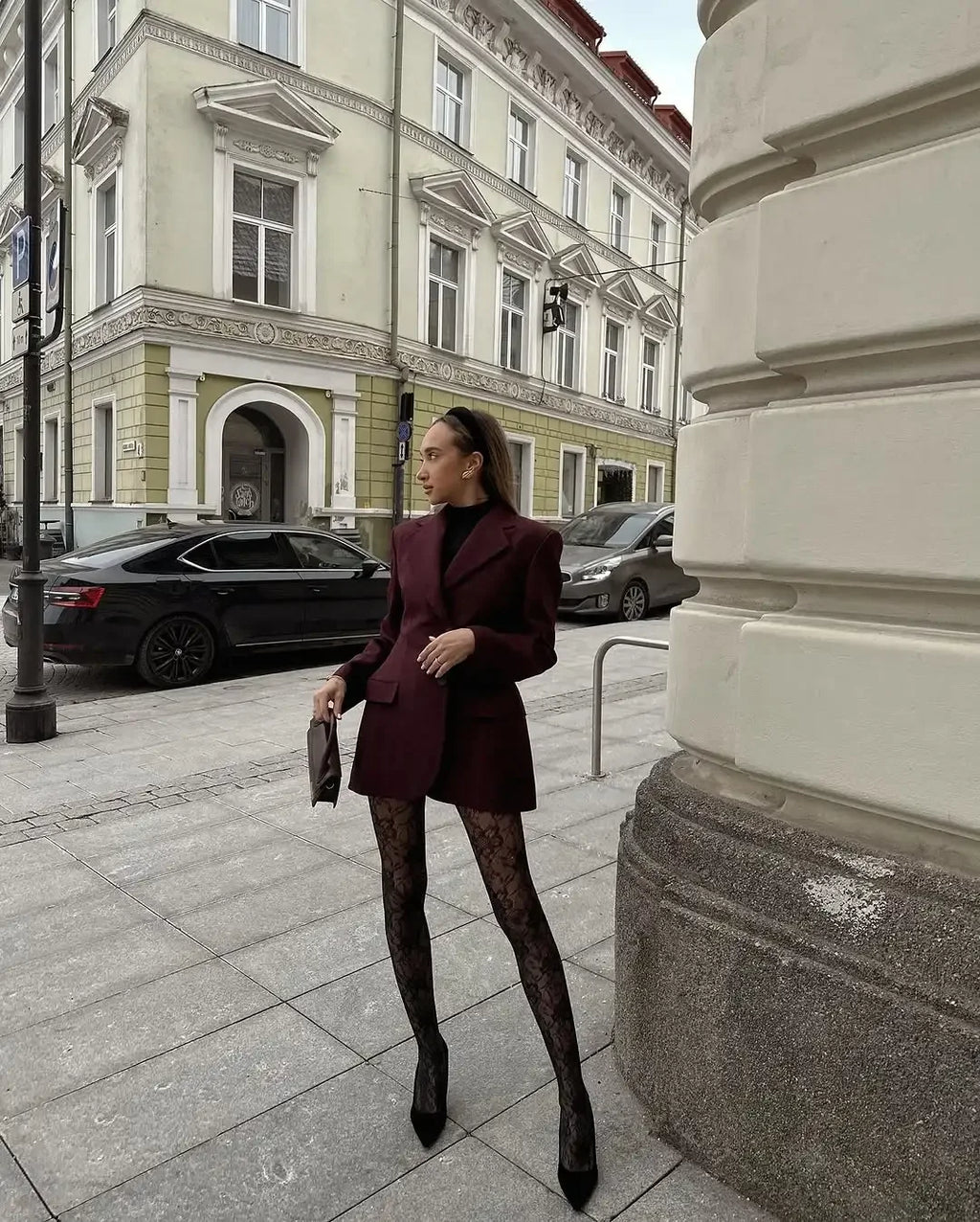Burgundy Slim Fit Women Blazer Notched Lapel Single Breasted With Pockets Loose Hem Elegant Coat Banquet Outfit Female Clothing