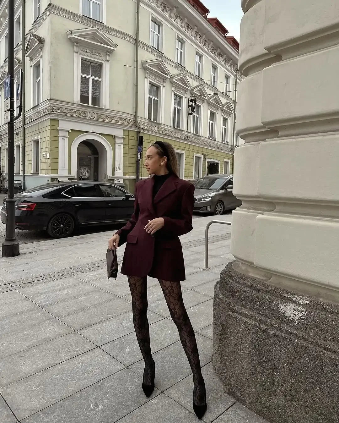 Burgundy Slim Fit Women Blazer Notched Lapel Single Breasted With Pockets Loose Hem Elegant Coat Banquet Outfit Female Clothing