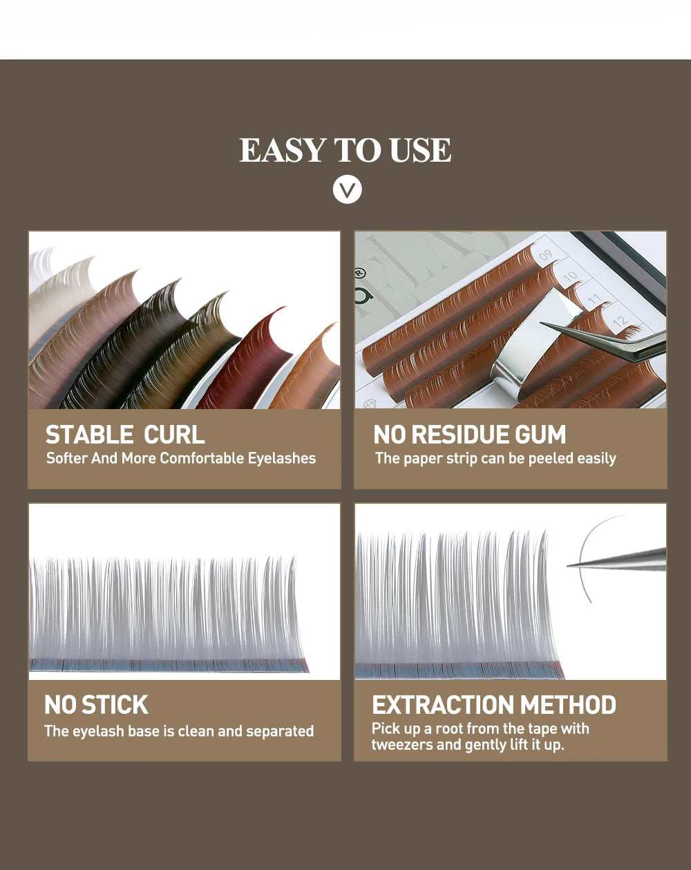Sakurahana Individual Faux Mink Eyelash Extensions in Caramel, Brown, Teal, and Mocha Colors Professional Tools for Makeup