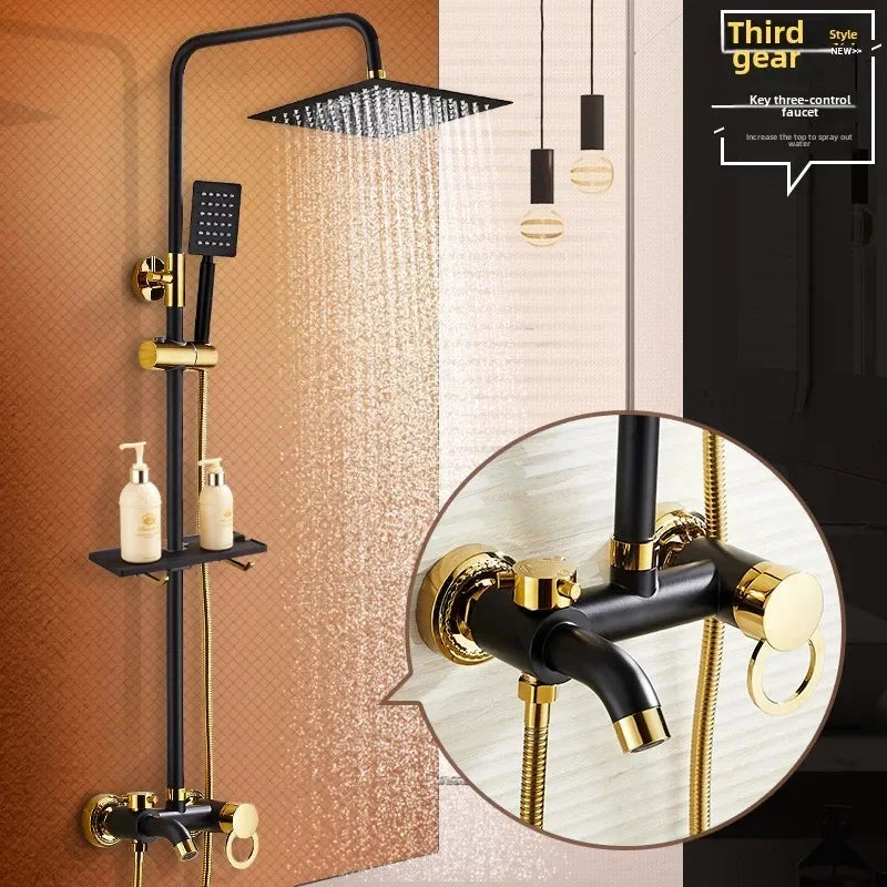 Hot and Cold Shower Head Set Bathroom Set Brushed Gold Shower System Toilet Shower Set, Household Bathroom Shower Douche