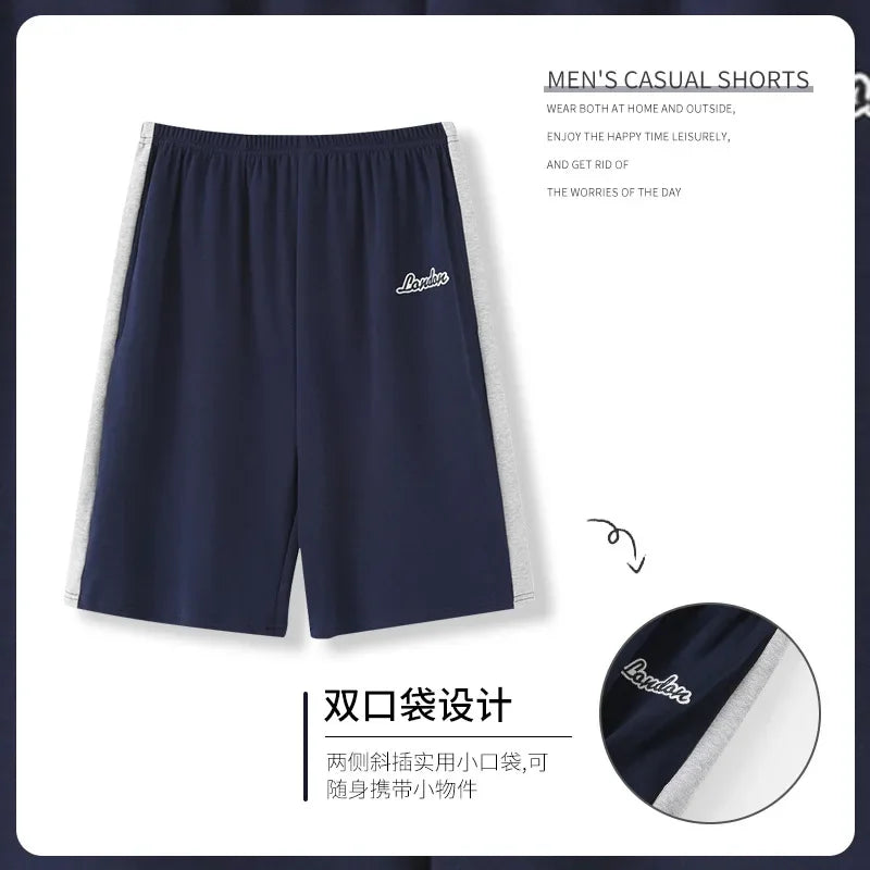 Summer new style solid color pajama pants adluts home loose cotton pajama men's sleep bottom elastic waist breathable shorts