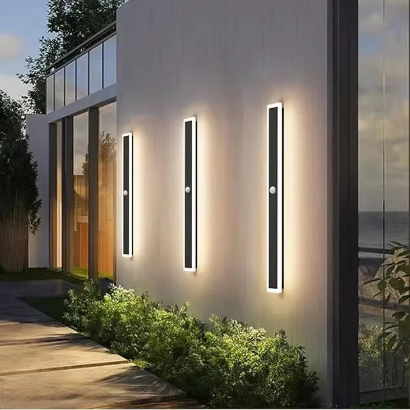 Outdoor Wall Light With Motion Sensor 90v 240v IP65 Waterproof Porch Lamp LED Long Garden Lamps For Villa Garage Lighting