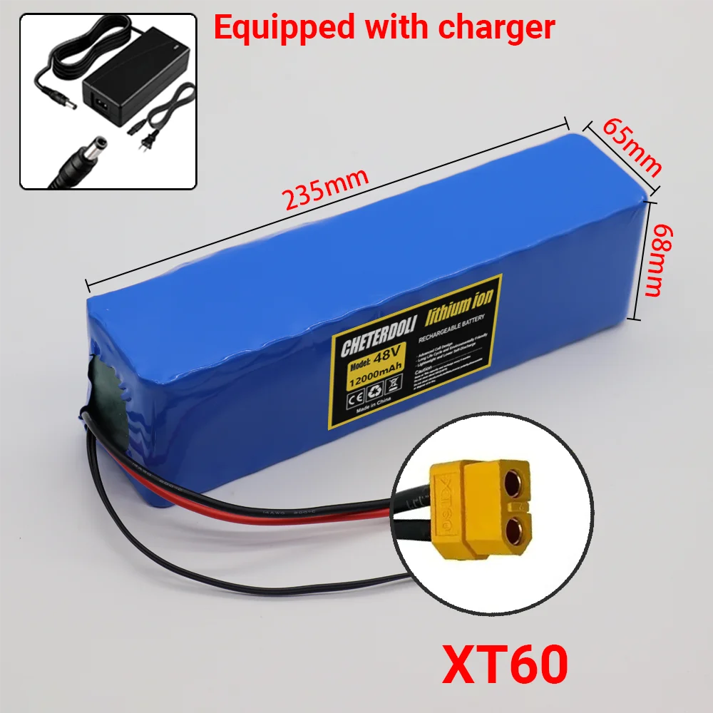 48V E-scooter Battery 12Ah real capacity 13S3P 18650 Lithium-ion battery Pack 500W 1000W motor BMS system wiht 2A Charger