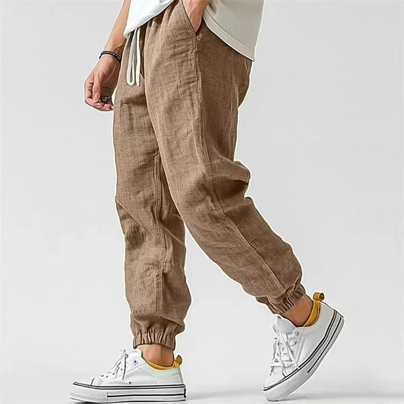 Japanese-Style Retro Streetwear 2026 Summer Men Cotton Linen Sweatpants Trousers Men Casual Harem Pants Breathable Men Joggers