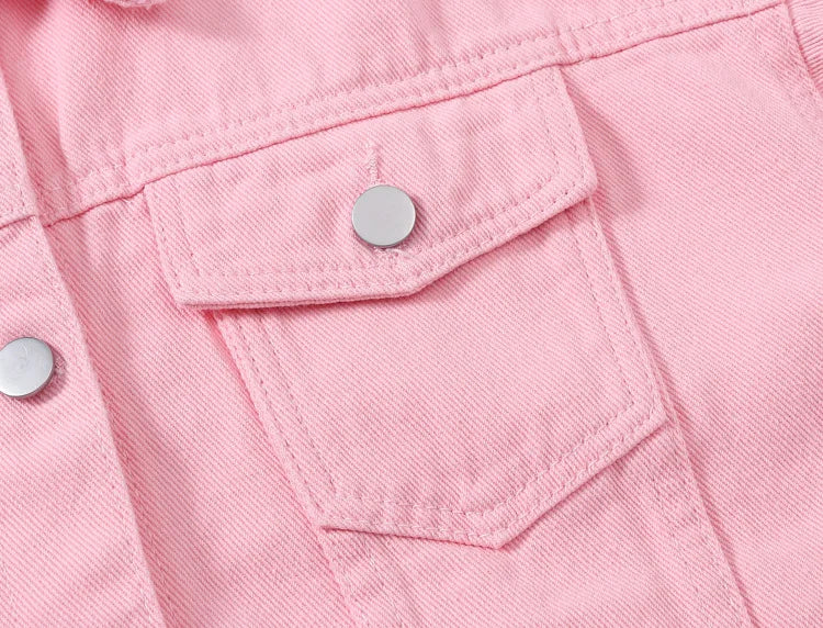 Pink Denim Jacket Women's Spring Autumn Single-breasted Lapel Coat Fashion Green Black Red Blue Outerwear Female Jean Overcoat