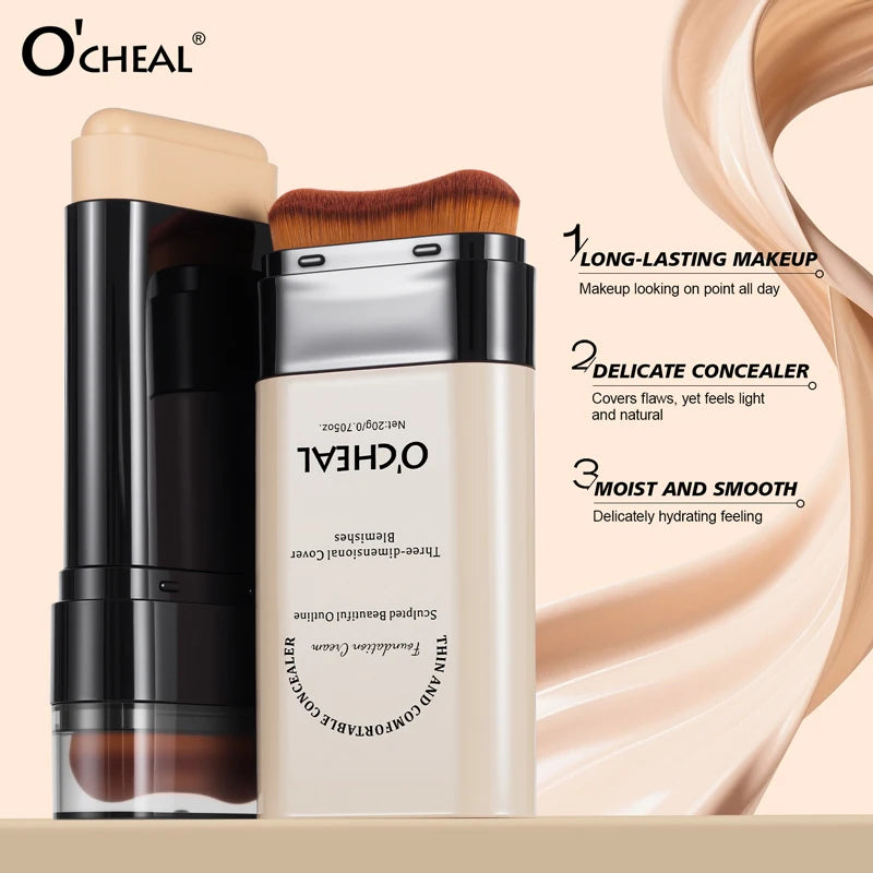 Double-Headed Foundation Make-Up Stick, Waterproof, Set Makeup, conceal, Moisturize, Control Oil, Brighten, No Makeup Transfer