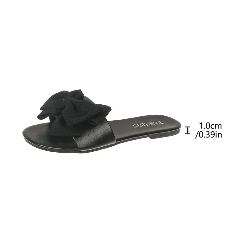 Womens Slip on Flat Sandals Big Bowknot Wide Strap Slides Mules Open Toe Casual Sweet Summer Beach Comfort Daily Walking Shoes