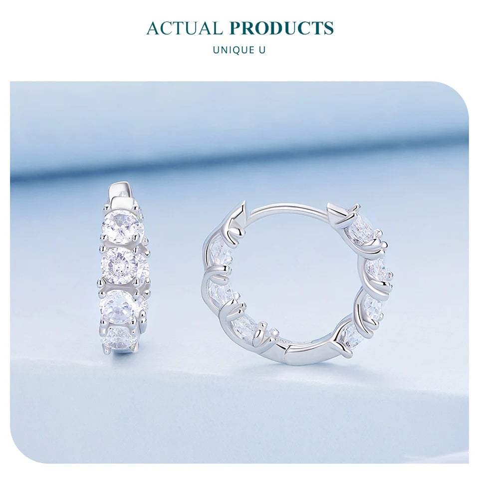 WOSTU Real 925 Sterling Silver Full of Zircon Circel Hoop Earrings For Women S925 Wedding Round Crystal Pendientes Jewelry Gift