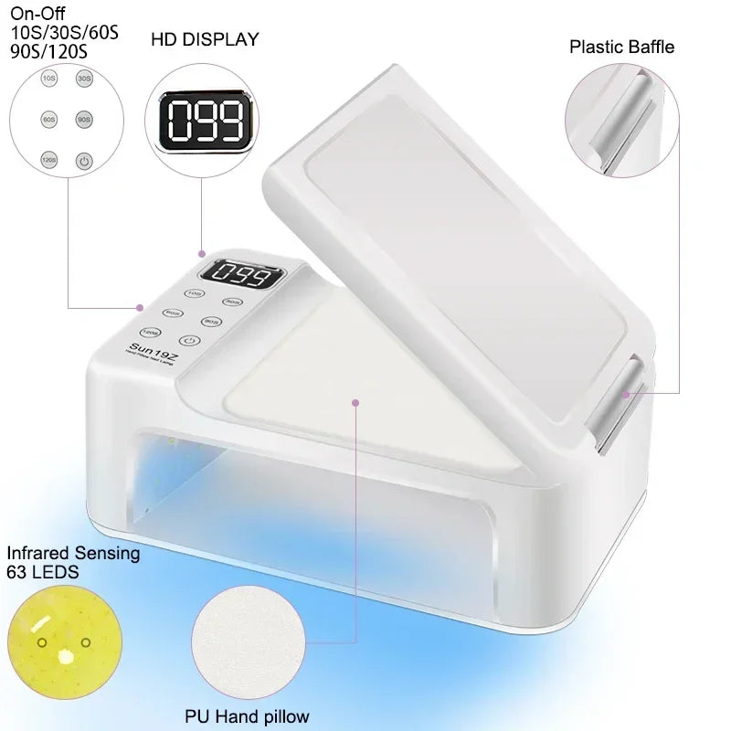 63 LEDS Nail Dryer LED Nail Lamp UV Lamp for Curing All Gel Nail Polish Motion Sensing Manicure Pedicure Salon Tool Big Space