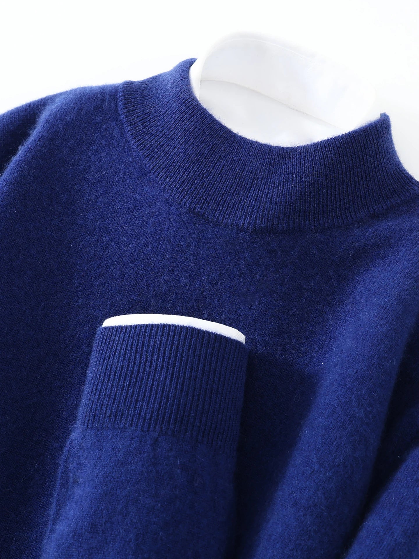 Autumn/Winter Men's 100% Pure Cashmere Pullover Business Casual Solid Knitted Sweater Loose Half High Neck Tops Thick Jumper