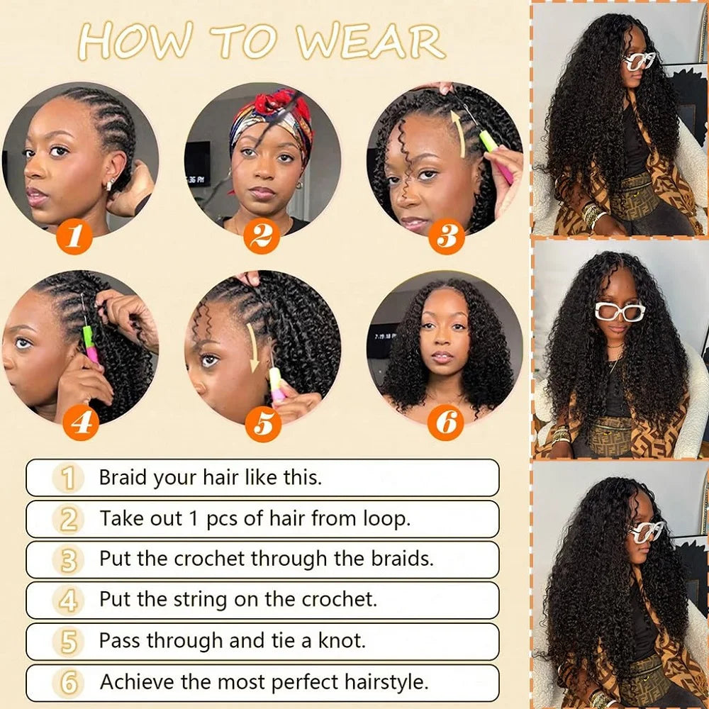 Pre-divided Bulk Hair for Braiding Deep Wave Crochet Human Hair Knotless Miracle Knots Hair Extensions Boho Braids Invisible