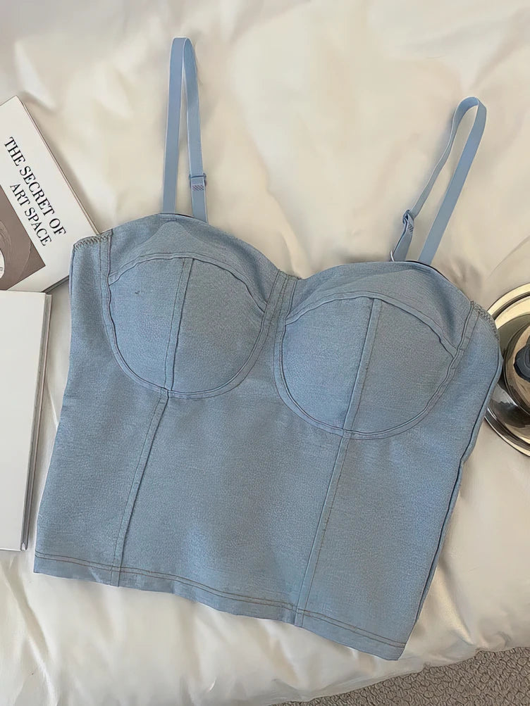Denim Crop Top Camis Women Push Up Padded Bra Backless Sleeveless Sexy Corset Coquette Tube Top Seamless Underwear Thin Straps