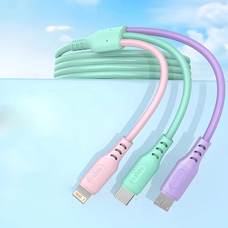 3 In 1 Fast Charging Cable For iPhone15 14 13 12 11 X Pro Max USB Type-C Phone Charger USBC Data Cable