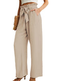 Women's High Waist Wide Leg Casual Pants with Pockets Adjustable Drawstring Loose Slimming Comfortable for Vacation