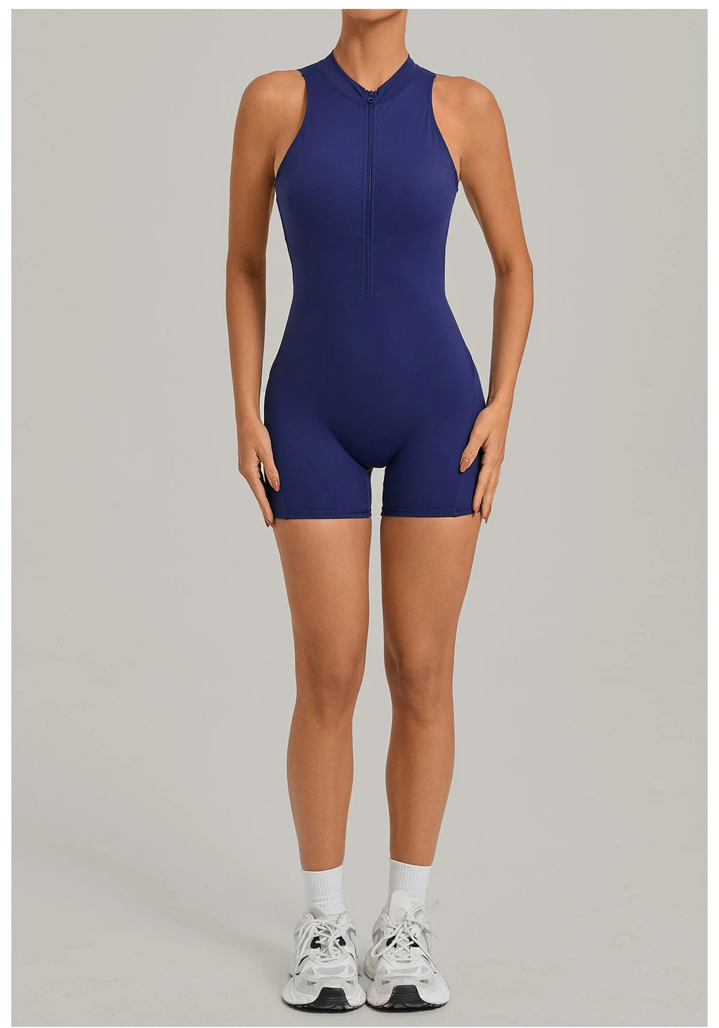 Sexy Hollow Backless Unitard Gym Women Romper Sleeveless Zipper Scrunch Butt Short Jumpsuit for Fitness Sports Short Playsuit