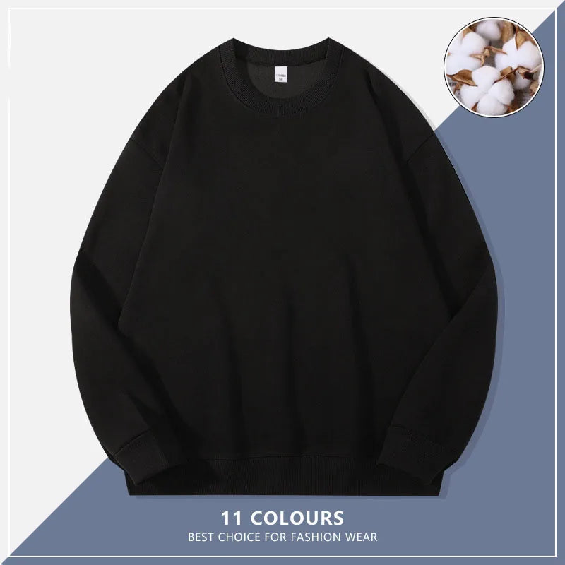Custom Embroidery Logo Solid Sweatshirts Spring Autumn Warm Sweatshirt High Quality Men Tops Male Brand Hip Hop Pullover