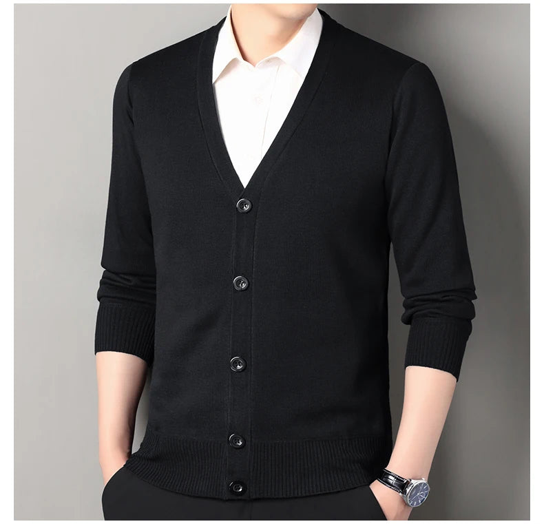 Men's Smart Casual Cardigan V-neck Sweater Men's Autumn Winter Clothes Button Knit Cardigans Mens Knitting Sweaters Outwear