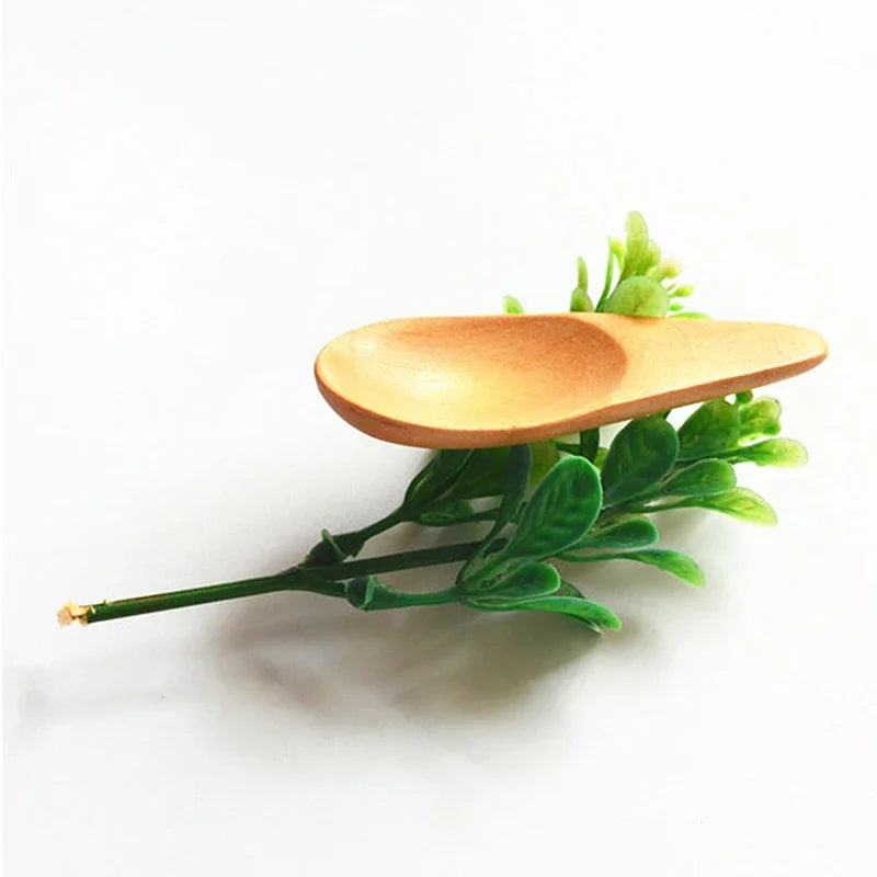5pcs Wood Mini Tea Spoon Condiment Scoop Flatware Coffee Tea Small Mini Sugar Spoon Coffee Spoon Kitchen Gadgets 5Pcs 7X2.5Cm