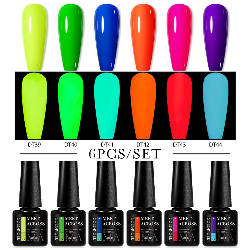 MEET ACROSS 6/8Pcs Set Glitter Gel Nail Polish Autumn Winter Nail Art Varnishes Semi Permanent Soak Off UV Gel Kit Nails Lacquer