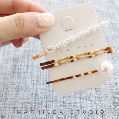3Pcs/set Pearl Metal Gold Color Hair Clip Bobby Pin Barrette Hairband Hairpin Headdress Women Girls Lady Hair Styling Tool