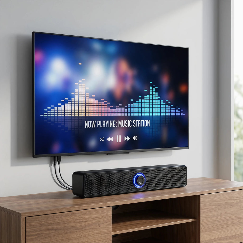 Wired Computer Speakers Portable Stereo Desktop Speakers 4D Surround Compact Sound Bar for TV PC Laptop Gaming Home Theater