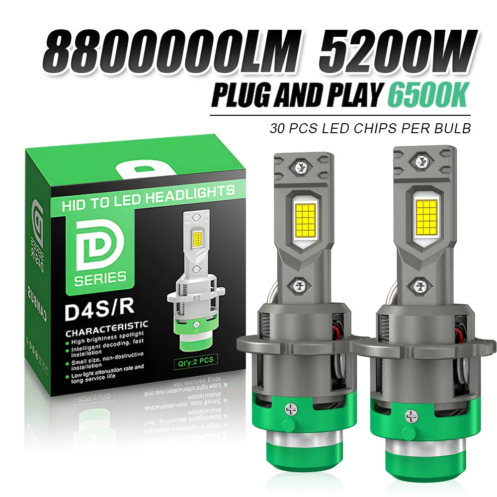 D2S D4S Led Car Headlights Bulb D2R D4R LED Car Light High Power 5200W 1:1 Plug and Play 9980 CSP Chip Turbo Lamp 6500K White