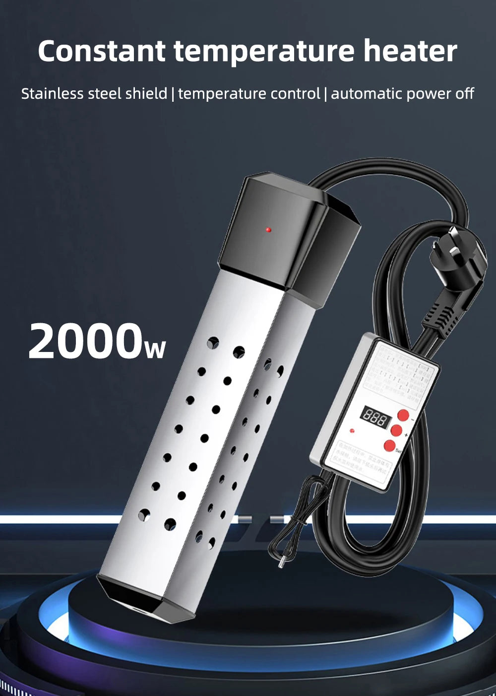 110V/220V 2000W Electric Heater Boiler Water Heating Elements Portable Immersion Thermostatic Heater for Bathroom Swimming Pool