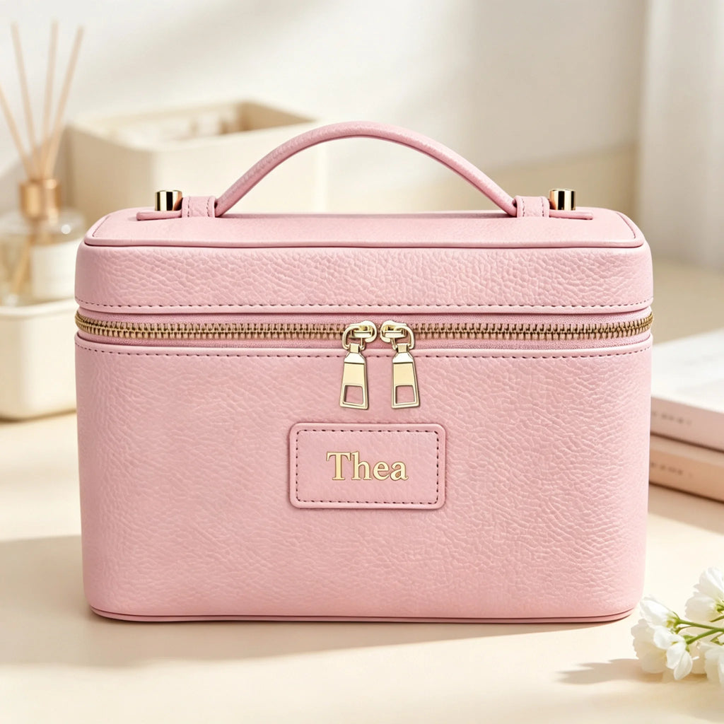 Customized Name PU Leather Cosmetic Bag with Zoned Storage and Large Capacity Travel Toiletry Bag for Autumn Winter New Arrivals