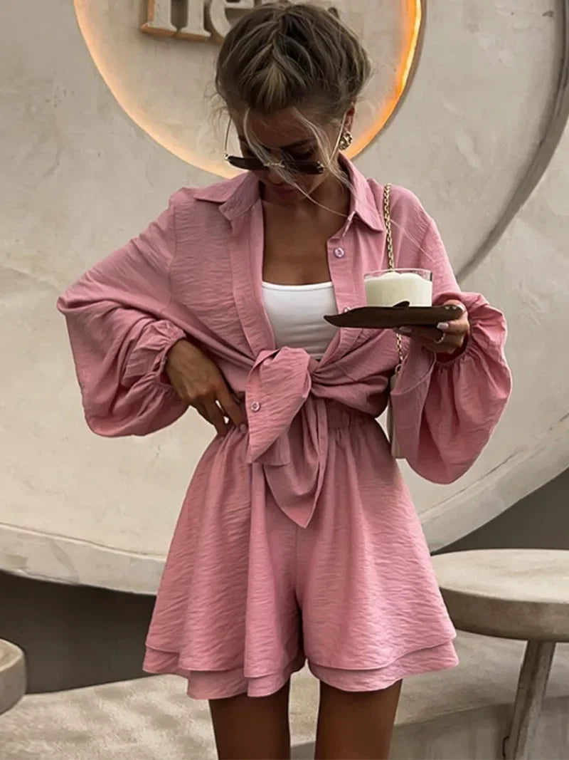 Casual Loose Short Sets For Women 2 Piece Sets Womens Outfits Spa Holiday Baggy Fashion Shorts Suits Woman Summer