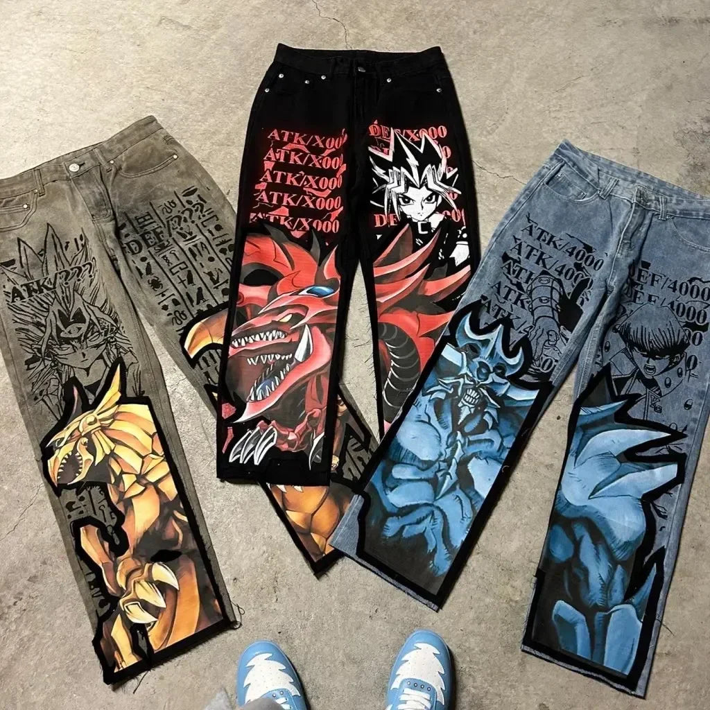 Harajuku Zoro Y2k Baggy Jeans Women Vintage Wide Leg Denim Pants Popular Jeans Streetwear Couples Trouser Men Clothing