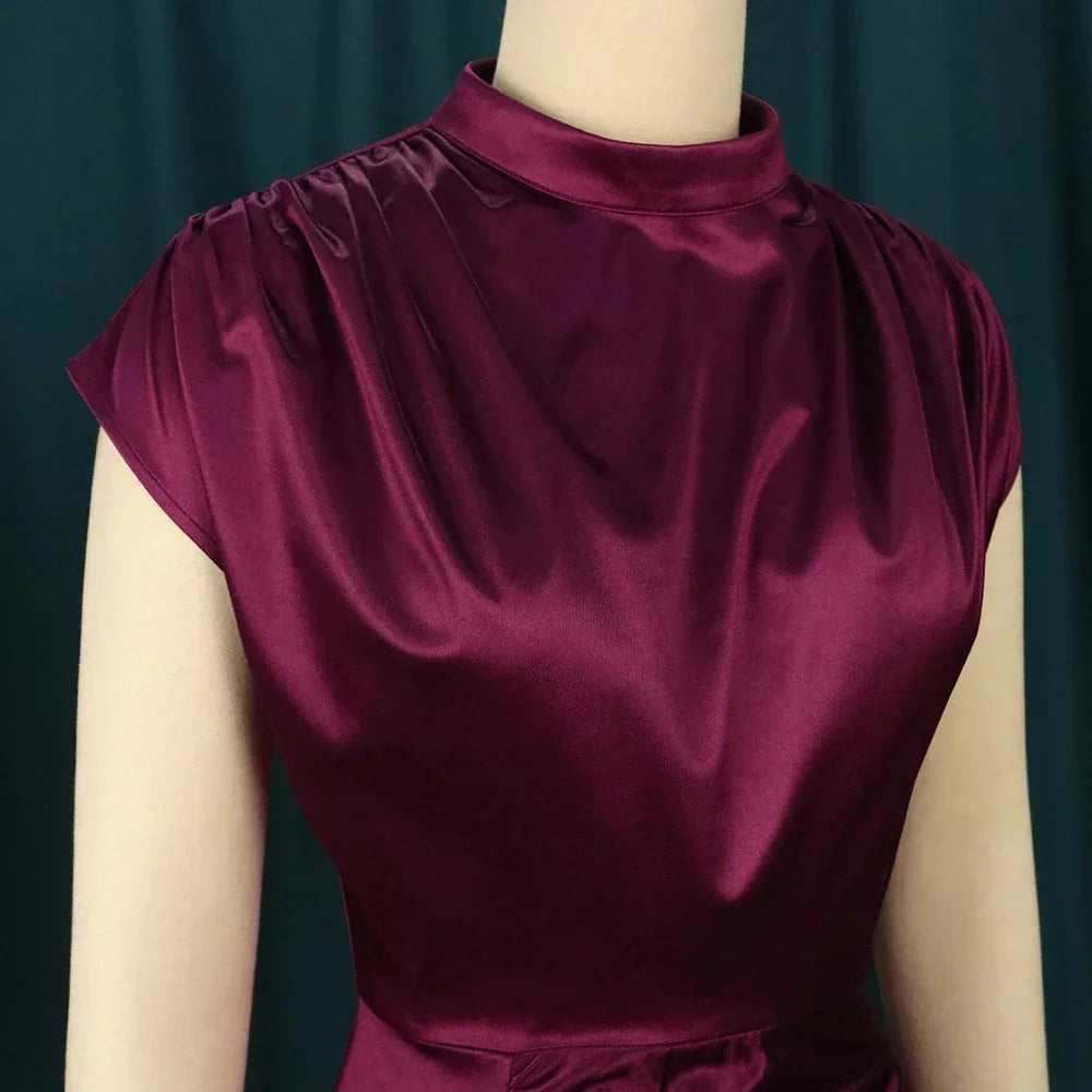 Customized Customized European and American Women's New Colored Satin Zipper Split High Grade Dress Long Floor Length Dress