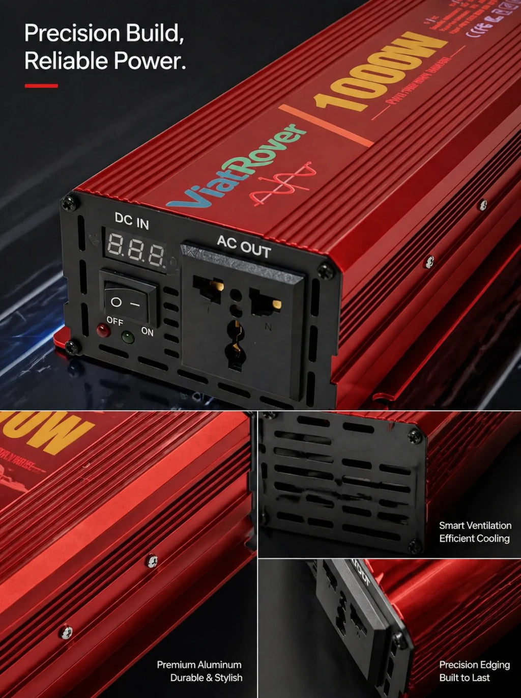 Pure Sine Wave Inverter 1000W 12V/24V To 110V220V Power Converter LCD Display